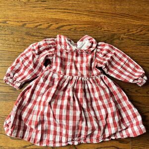 The Oaks Apparel Company Collared Pumpkin Orange Gingham Plaid Lined Dress  4T